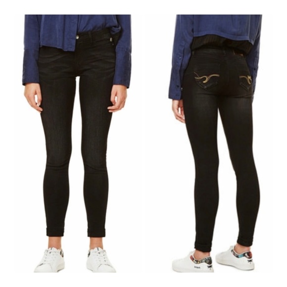 Desigual Second Skin Exotic Black Women’s Skinny Jeans Size 24 NWT - Picture 1 of 15